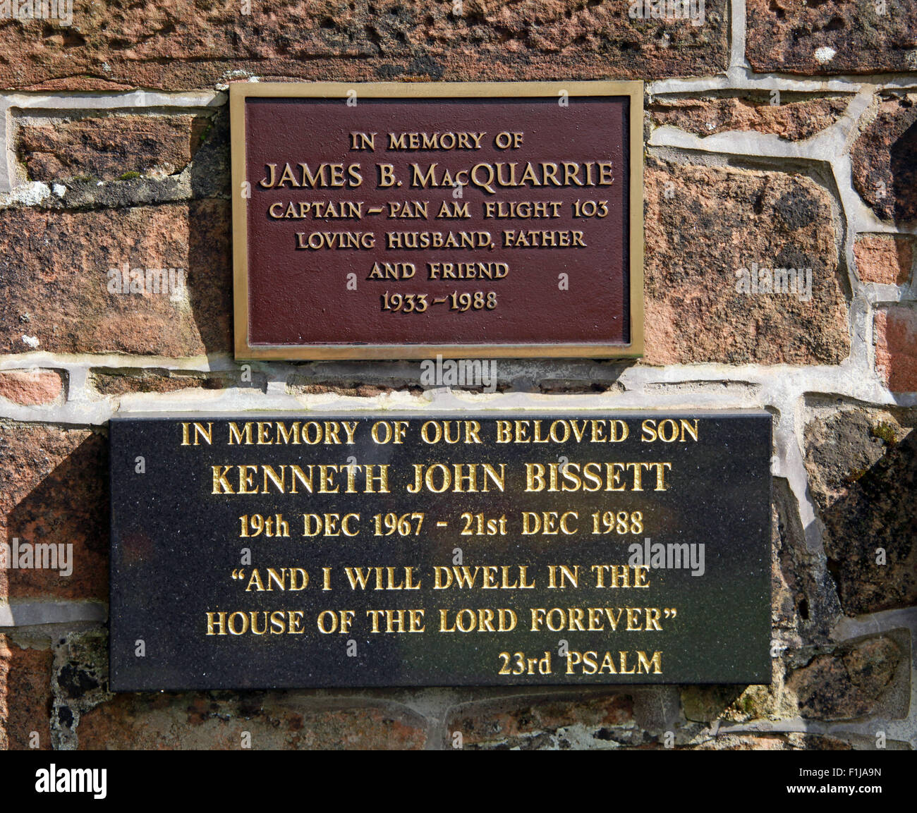 PanAm Lockerbie103 En souvenir Memorial James B. MacQuarrie Capitaine Kenneth John Bissett, Ecosse Banque D'Images