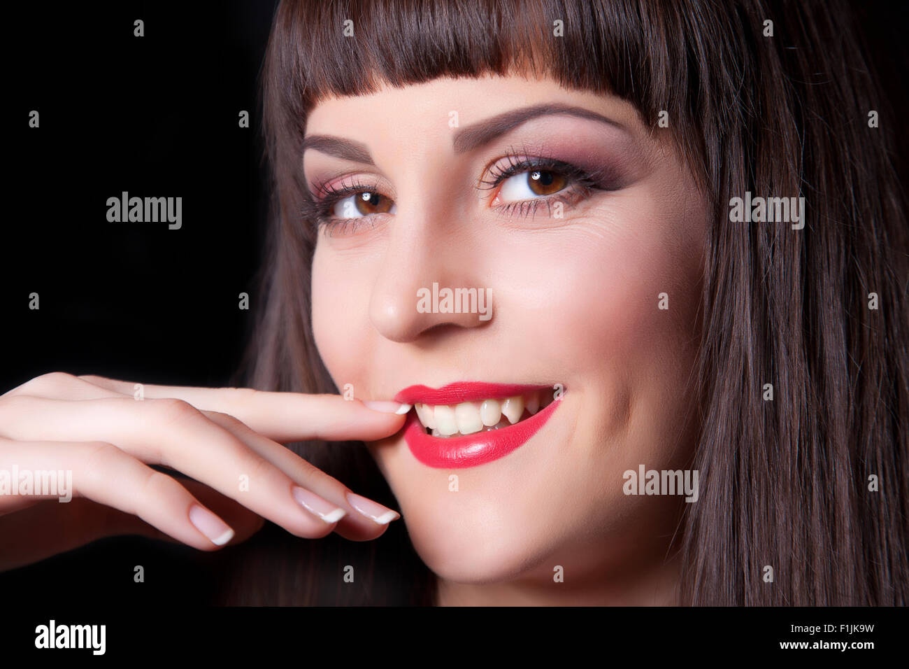 Close-up portrait of young Beautiful woman with trendy make-up Banque D'Images