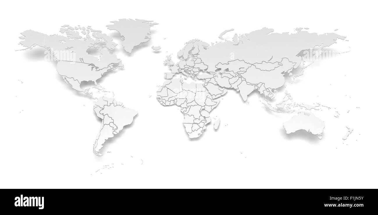 Carte du monde en papier avec les frontières nationales Banque D'Images