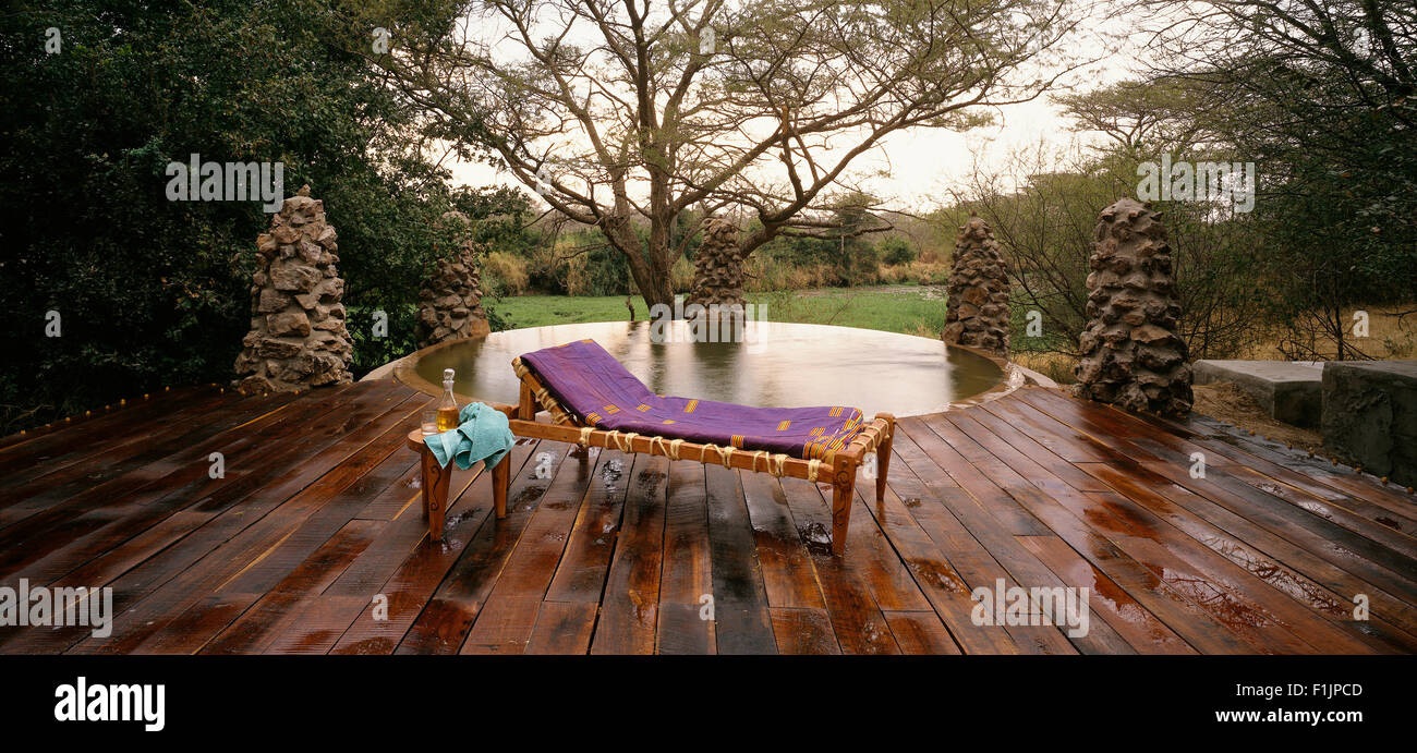 Chaise de Salon Matetsi Water Lodge, au Zimbabwe Banque D'Images