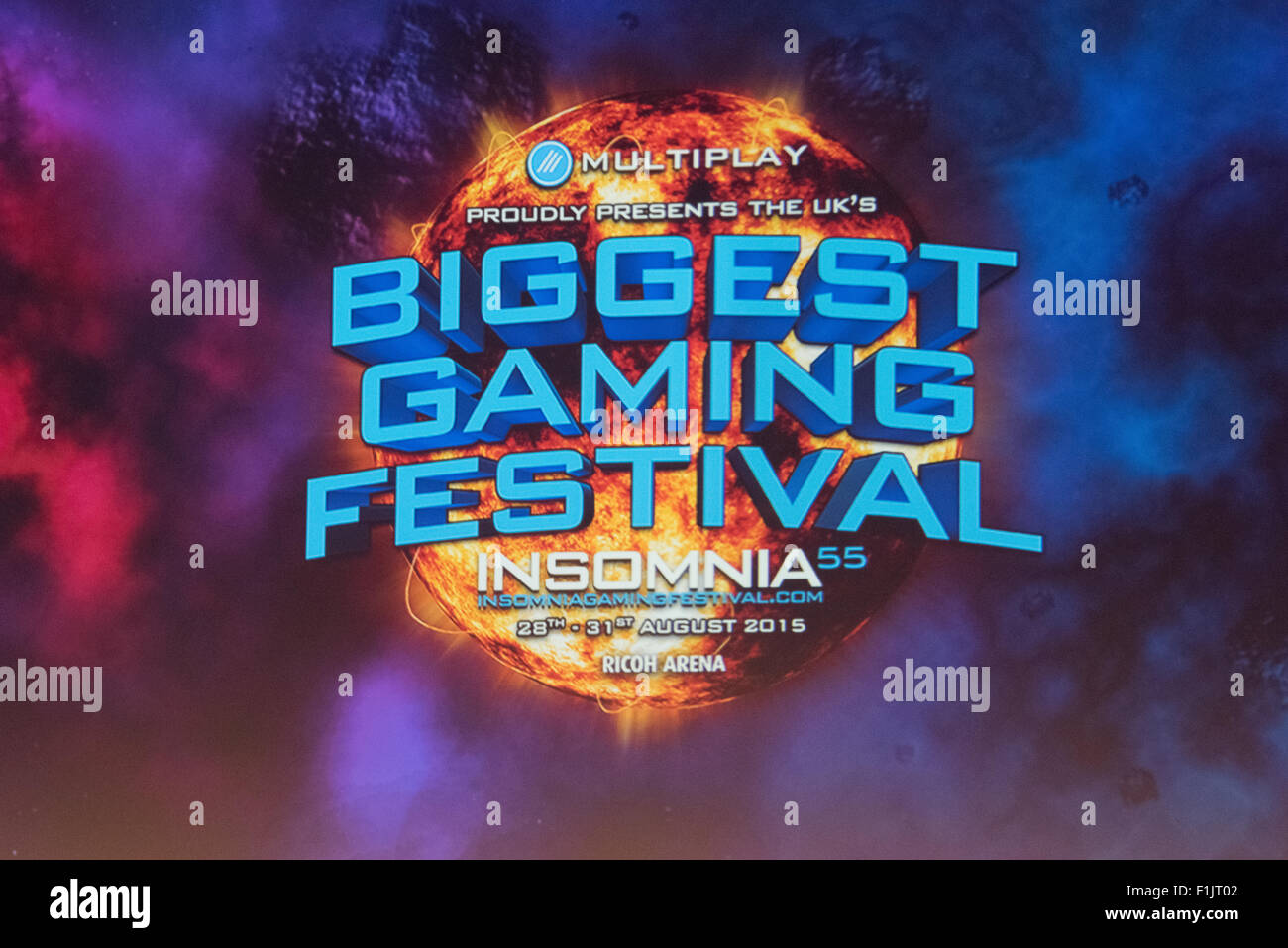 Le grand écran l'Insomnie55 logo à l'Insomnie55 la Ricoh Arena Coventry West Midlands UK Banque D'Images