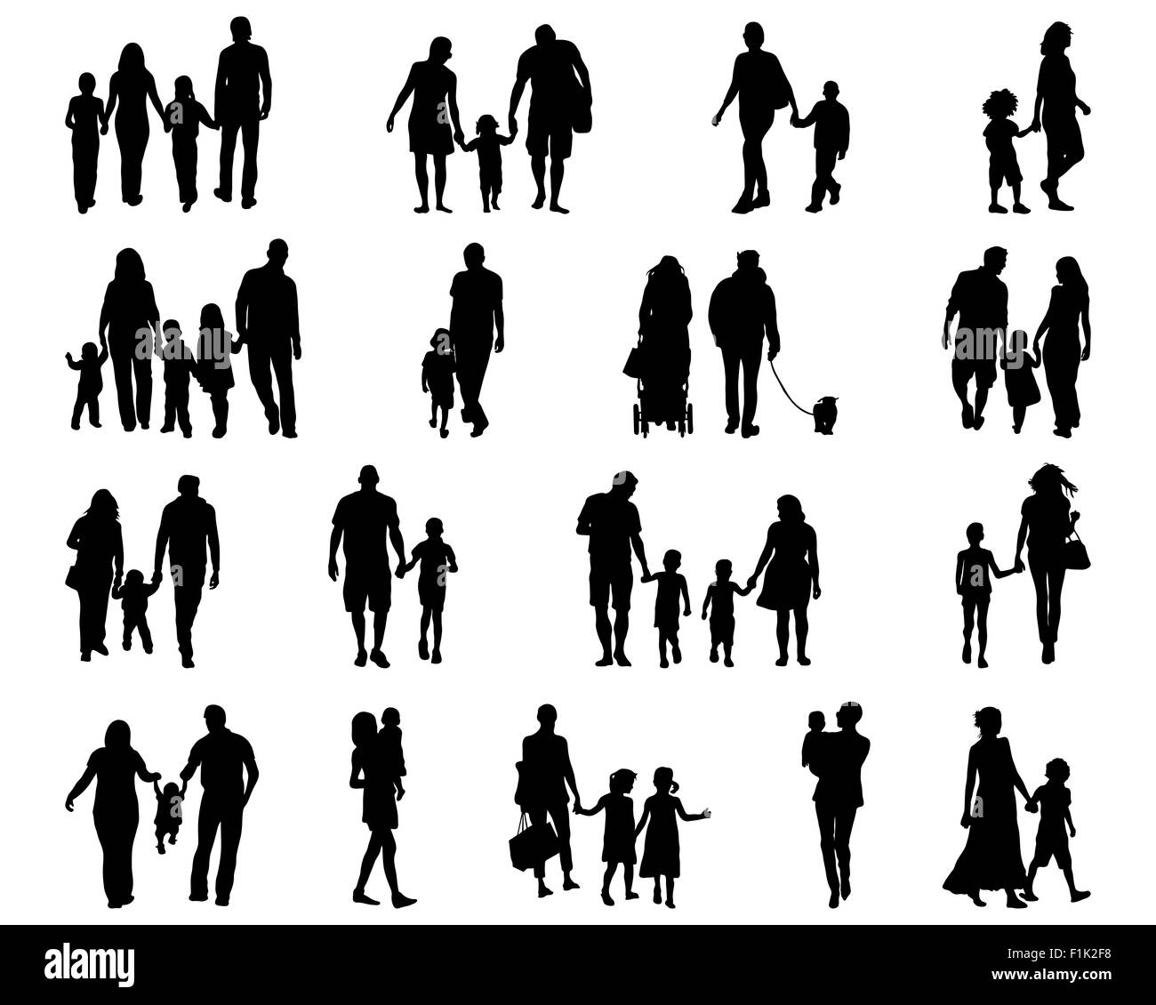 Silhouettes noires des familles en marche, vector Banque D'Images