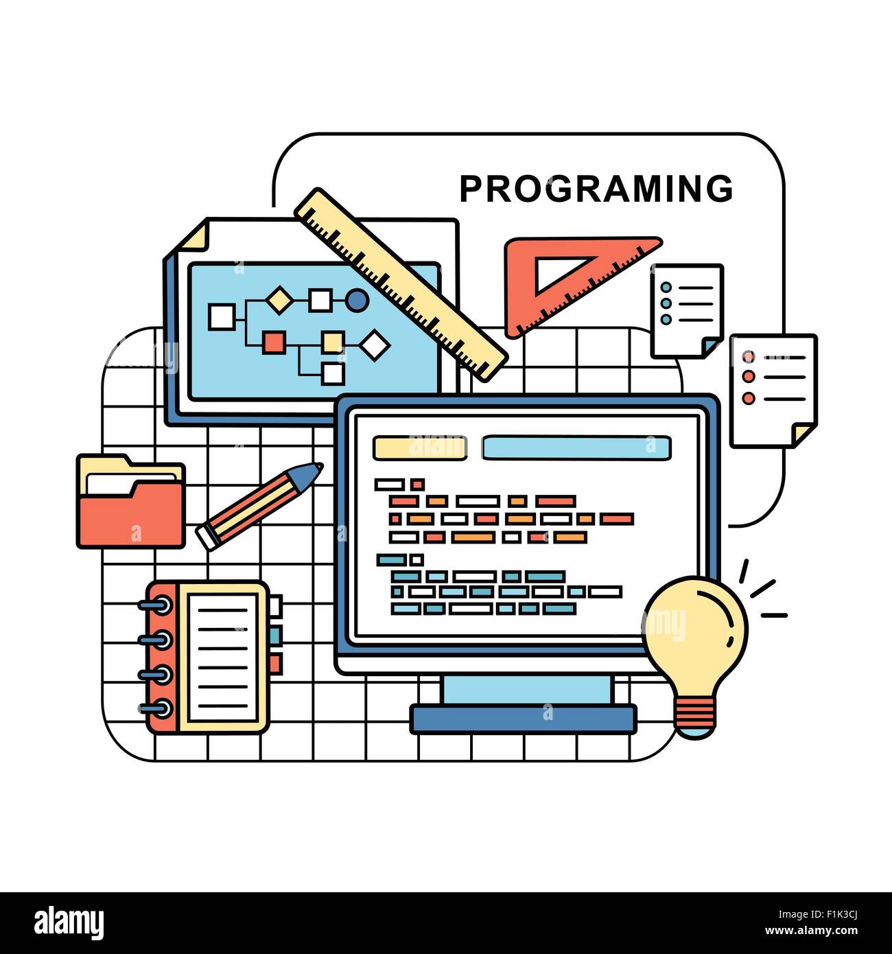 Page web : concept de programmation et d'un ordinateur portatif dans le style de ligne Illustration de Vecteur