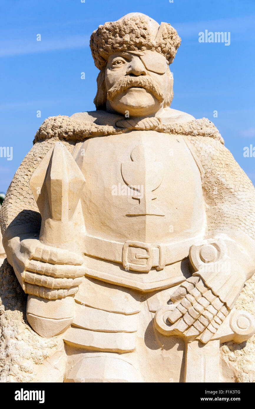 Sculpture de sable de Jan Zizka, Pisek, République tchèque, la Bohême du Sud, de l'Europe Banque D'Images