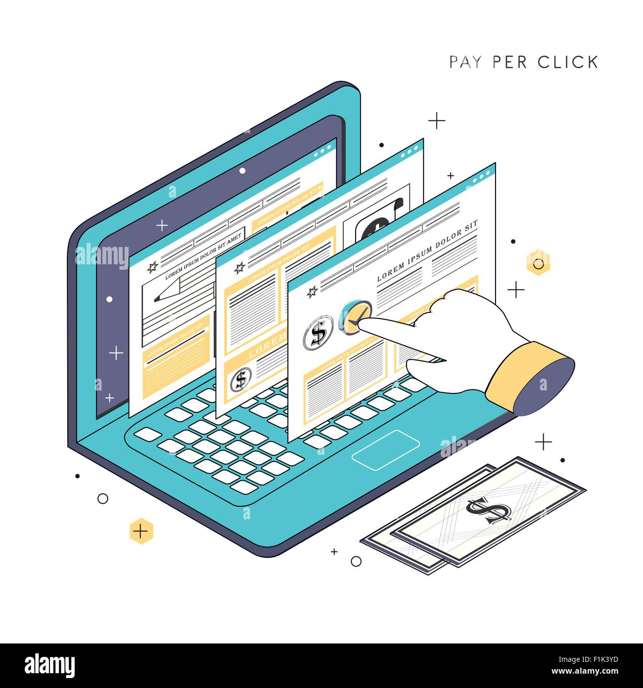 Le salaire par Clic concept illustration en minces style de ligne Illustration de Vecteur