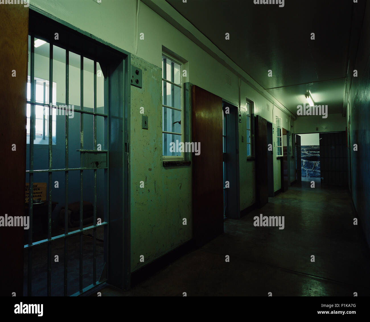 Cellule de prison de Nelson Mandela, Robben Island, Western Cape, Province du Cap, Afrique du Sud Banque D'Images