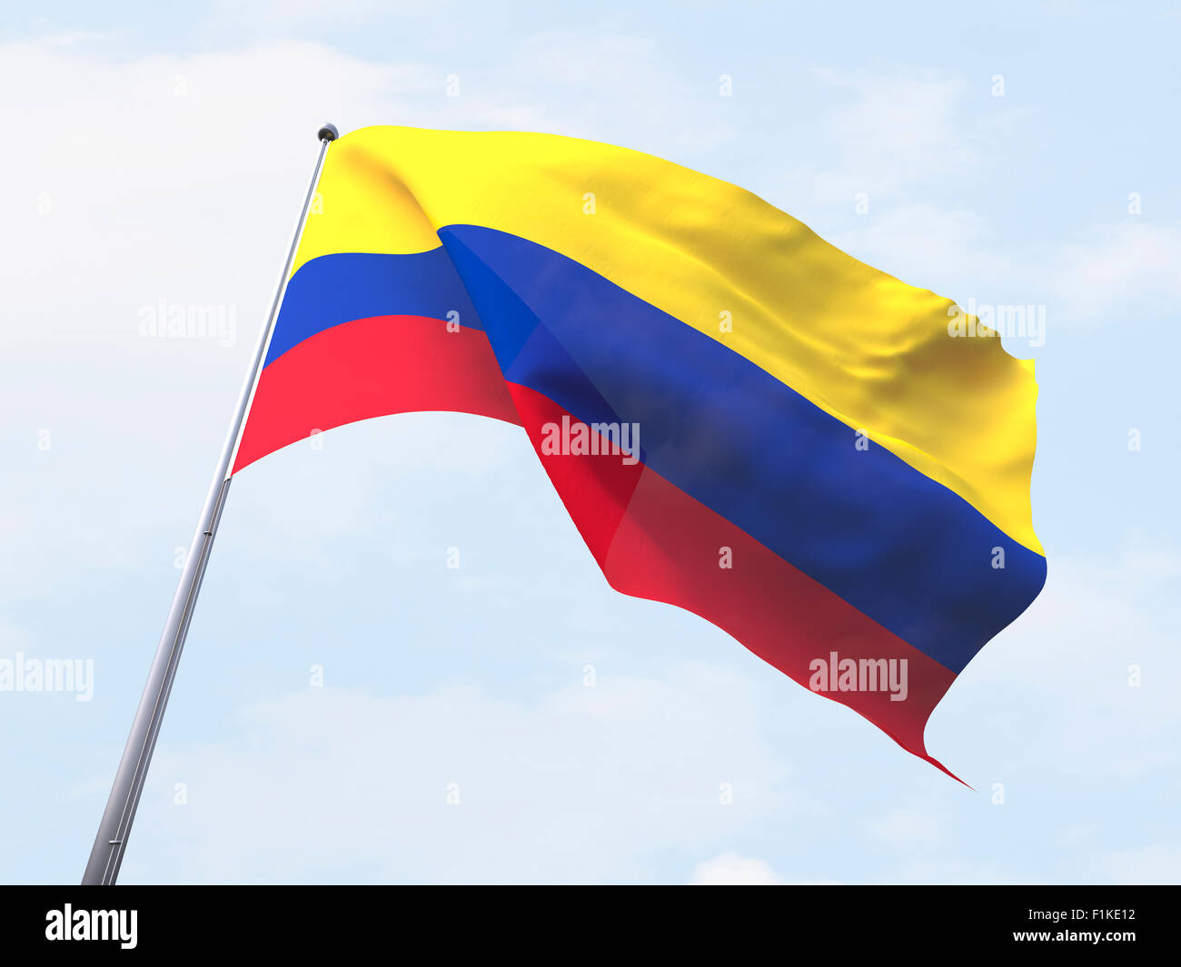 Drapeau de la Colombie sur un ciel clair. Banque D'Images