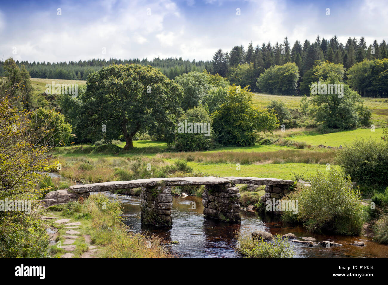 Le battant Pont sur l'Est de la rivière Dart à Dartmoor près de Postbridge, Devon UK Banque D'Images