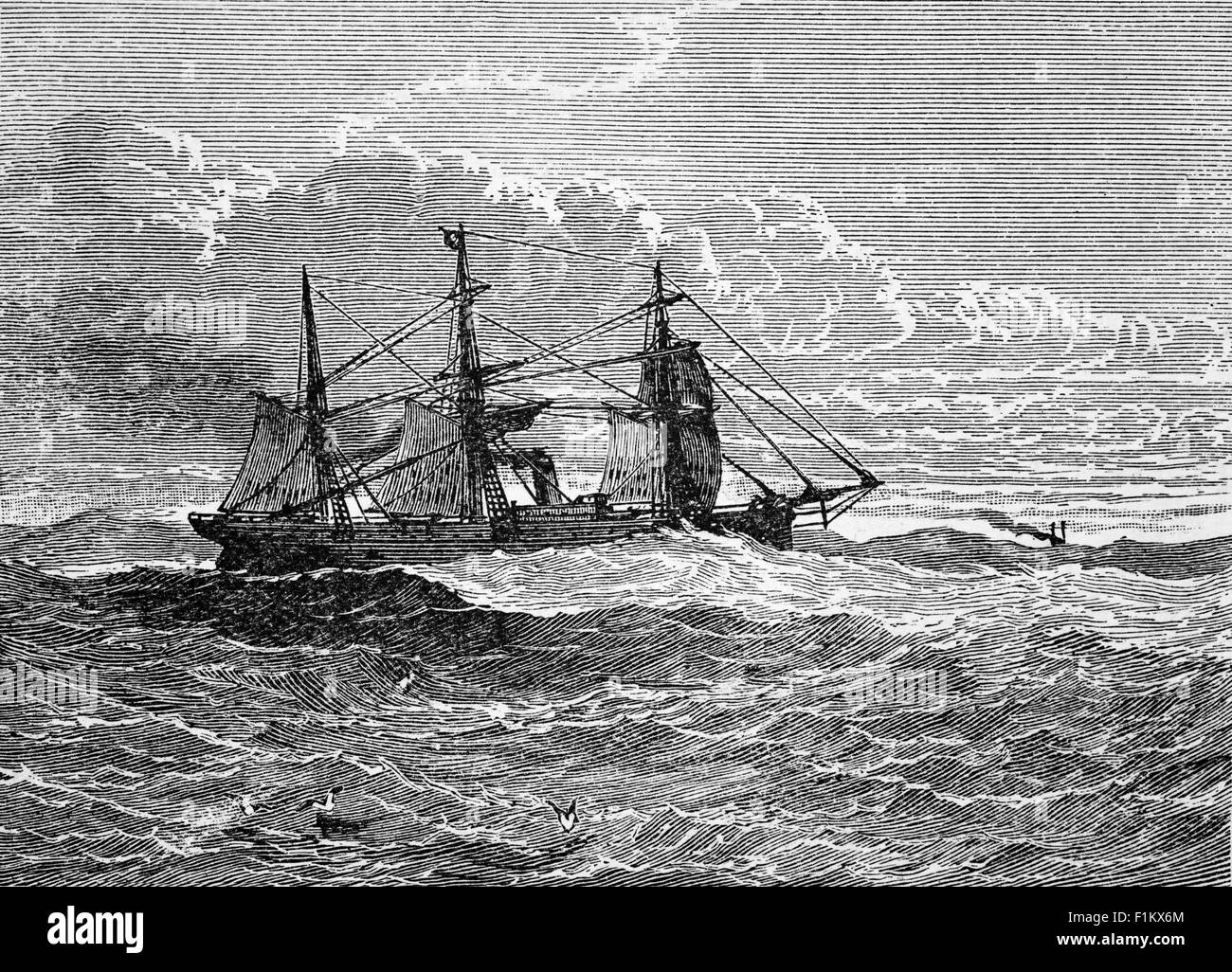 Bateau à vapeur du XIXe siècle traversant le bar Mersey, rivière Mersey, en quittant le port de Liverpool, Merseyside, Angleterre Banque D'Images