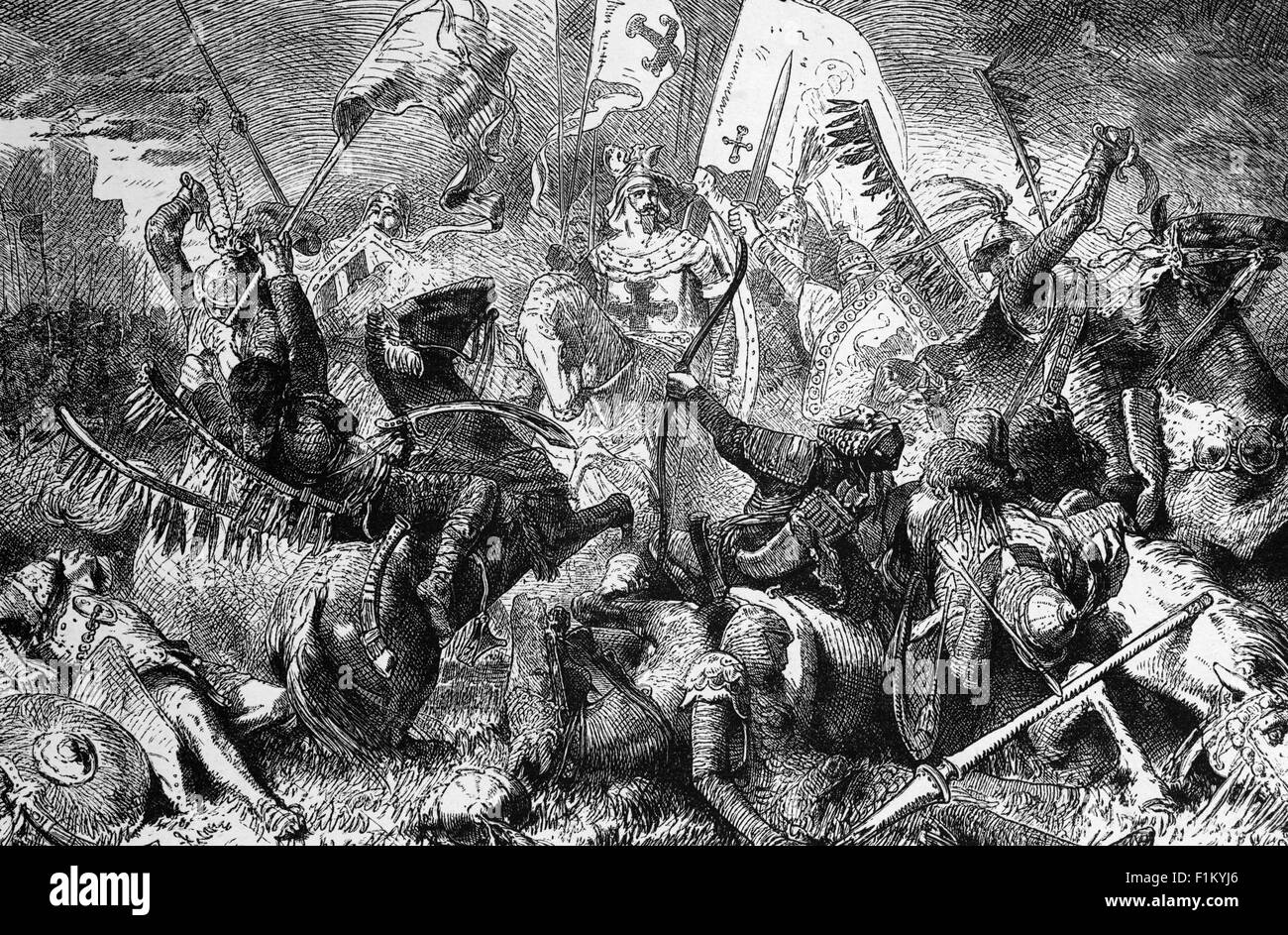 Les chevaliers teutoniques en combat contre les Lituaniens et les Polonais, lors de la bataille de Grunwald ou de la première bataille de Tannenberg, se sont battus le 15 juillet 1410 en Pologne. La bataille a été l'une des plus grandes d'Europe médiévale et est considérée comme l'une des plus importantes victoires dans l'histoire de la Pologne et de la Lituanie et est également largement célébrée en Biélorussie. Il a été utilisé comme source de légendes romantiques et de fierté nationale, devenant un symbole plus grand de lutte contre les envahisseurs étrangers Banque D'Images