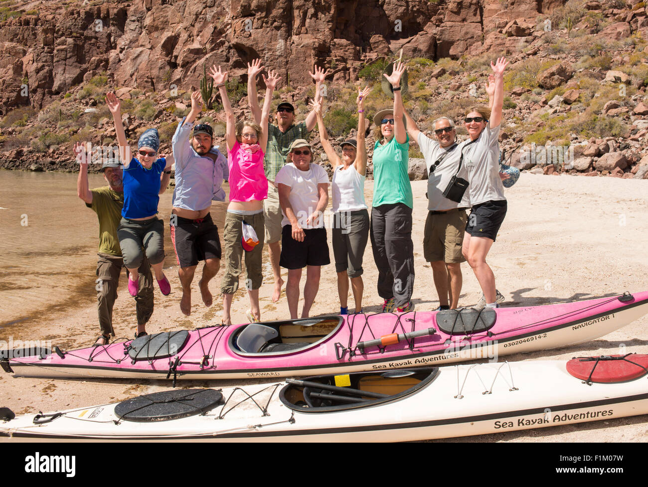 Mexique, Baja, Lapaz, Espiritu Santo. Photo de groupe ridicule. Banque D'Images