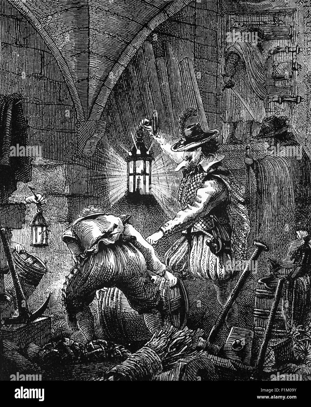 La Conspiration des conspirateurs, Guy Fawkes capturés en 1605 lors d'un complot catholique de faire sauter l'hôtel King James 1 et les chambres du Parlement, Londres, Angleterre. La parcelle a été déjoué après qu'il a été révélé aux autorités dans une lettre anonyme adressée à William Parker, 4e baron Monteagle, le 26 octobre 1605. Banque D'Images