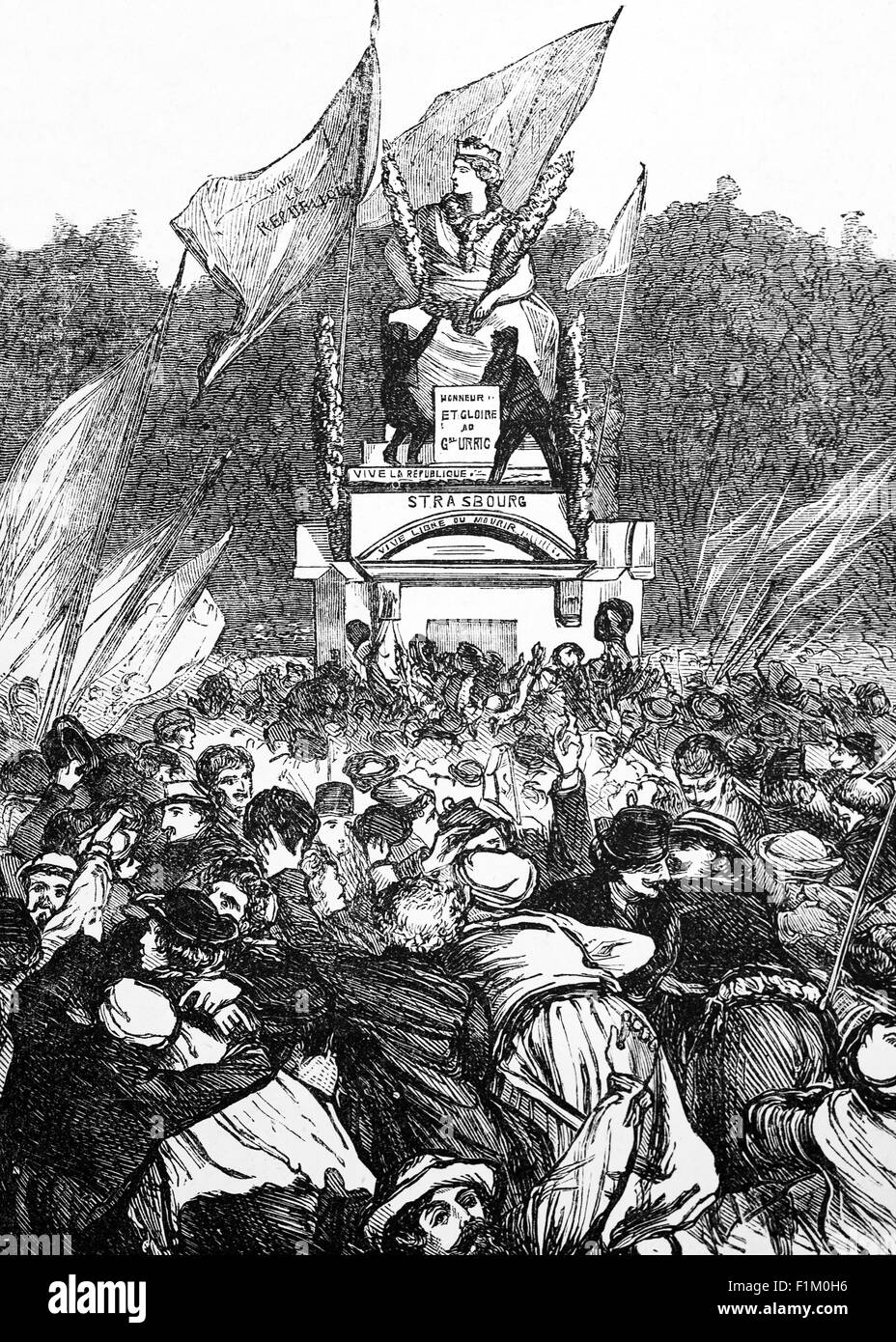 La Statue de Strasbourg représentant une femme comme la personnification de Strasbourg, la capitale de la région Alsace en France. Banque D'Images