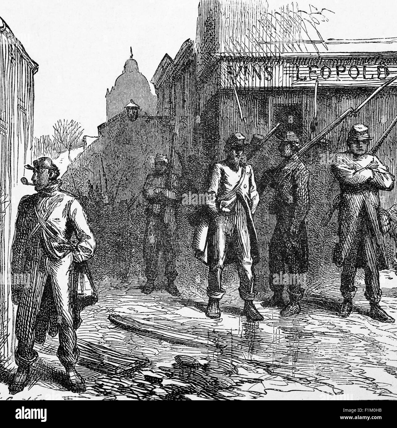 Gardes nationaux français pendant le siège de Paris, qui a duré du 19 septembre 1870 au 28 janvier 1871. La prise de la ville par les forces prussiennes a conduit à la défaite française dans la guerre franco-prussienne. Un conflit a été causé principalement par la détermination de la France à rétablir sa position dominante en Europe continentale, qu'elle avait perdue à la suite de la victoire écrasante de la Prusse sur l'Autriche en 186 Banque D'Images