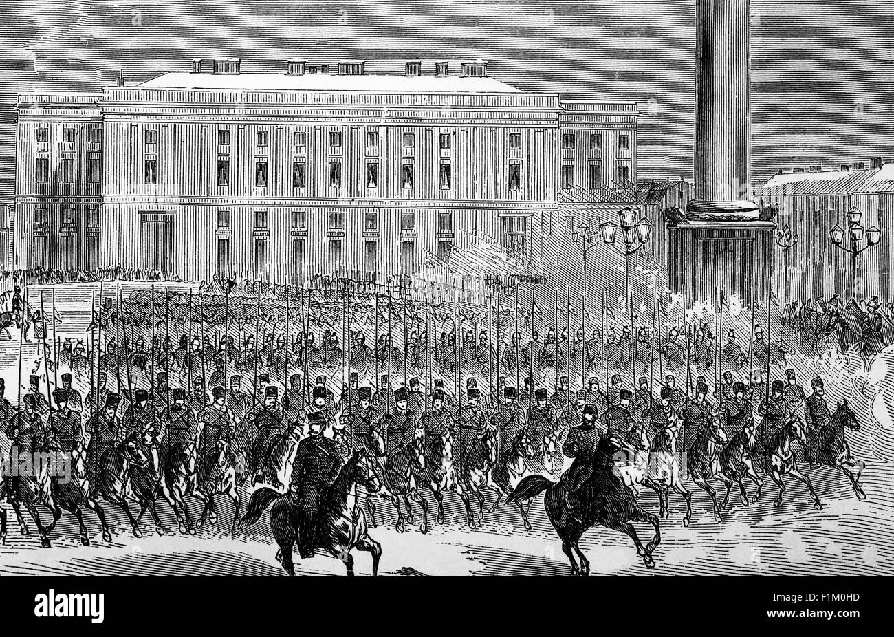 Manœuvres militaires russes du XIXe siècle. L'Armée impériale russe était la force armée terrestre de l'Empire russe, active d'environ 1721 à la Révolution russe de 1917. Au début des années 1850, l'armée russe était composée de plus de 900,000 soldats réguliers et de près de 250,000 irréguliers (surtout des cosaques) Banque D'Images