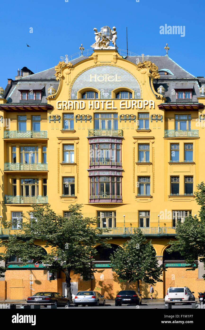 Bâtiment art Nouvea Grand Hotel Europa sur la place Venceslas, dans le centre historique de Prague. Banque D'Images