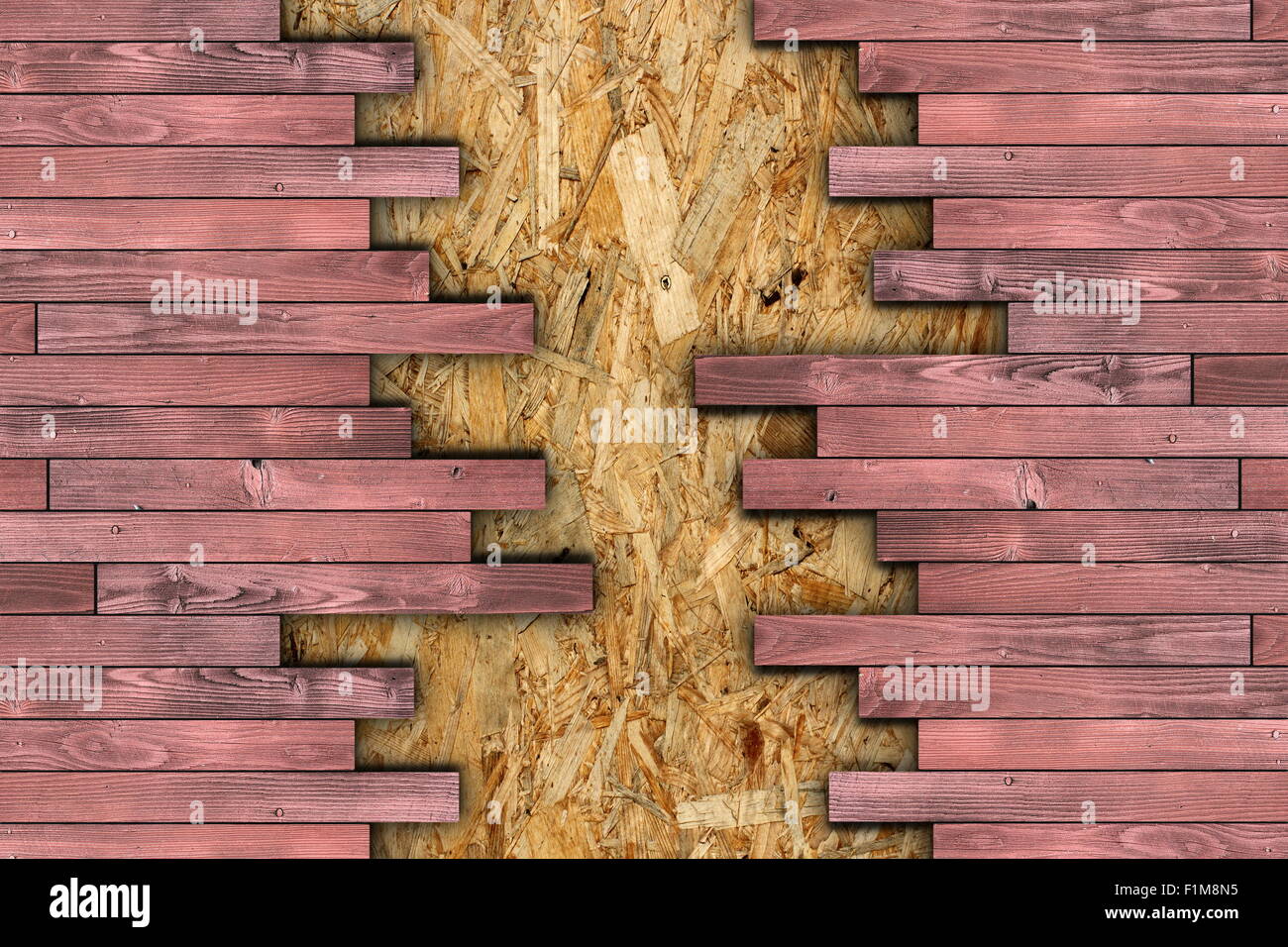 Matériaux de construction, les planches de bois pour la finition de l'étage montage sur surface de panneaux OSB Banque D'Images