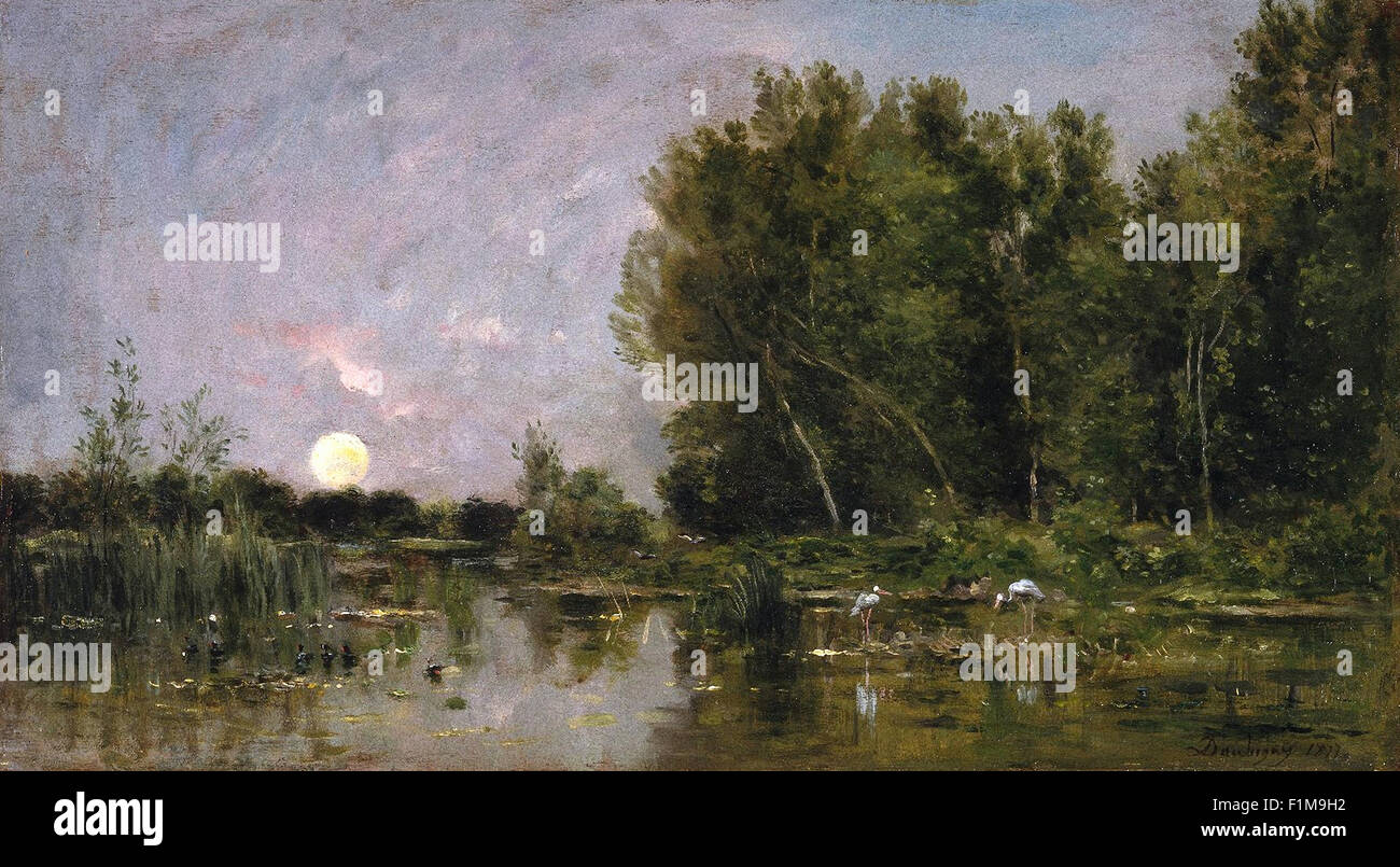 Charles-François Daubigny - Moonrise Banque D'Images