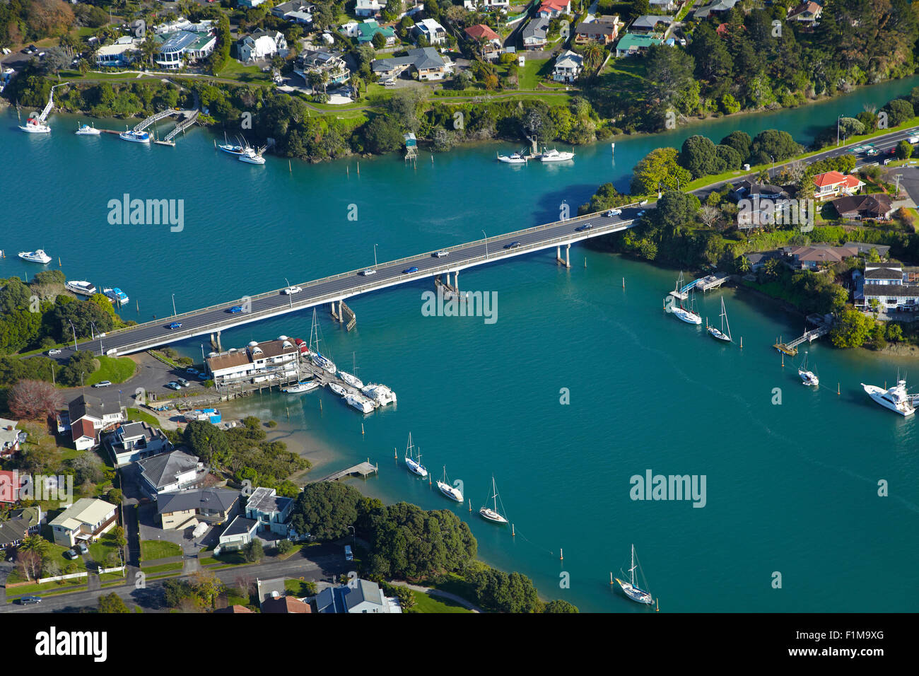 Pont Rivière Panmure et Tamaki, Auckland, île du Nord, Nouvelle-Zélande - vue aérienne Banque D'Images