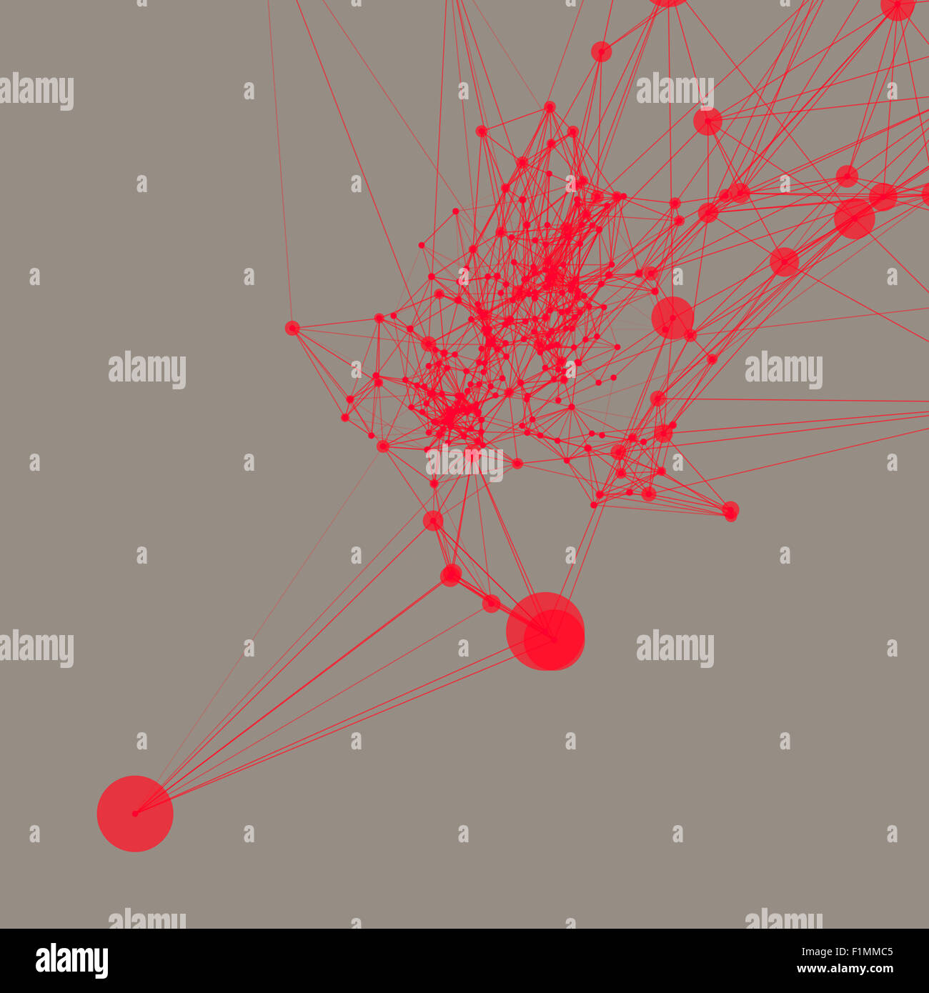 Orange rouge sur fond gris. Points de connexion avec les lignes Banque D'Images