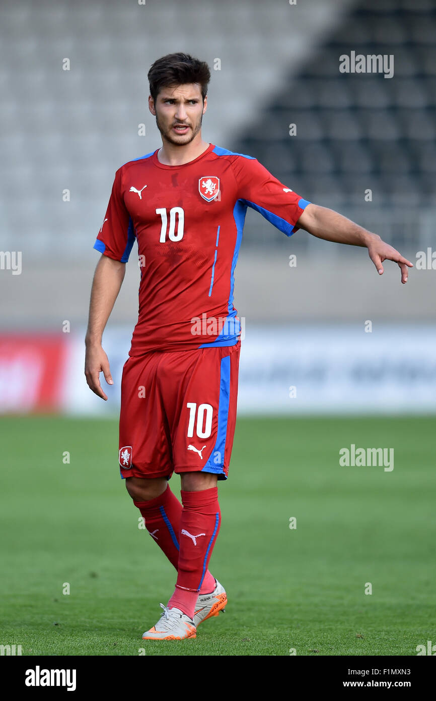 Tchèque Michal Travnik gestes durant la qualification pour l'UEFA match du championnat d'Europe des moins de 21 ans, groupe 1, République tchèque contre Malte, de Jablonec nad Nisou, République tchèque, le vendredi 4 septembre 2015. (Photo/CTK Radek Petrasek) Banque D'Images