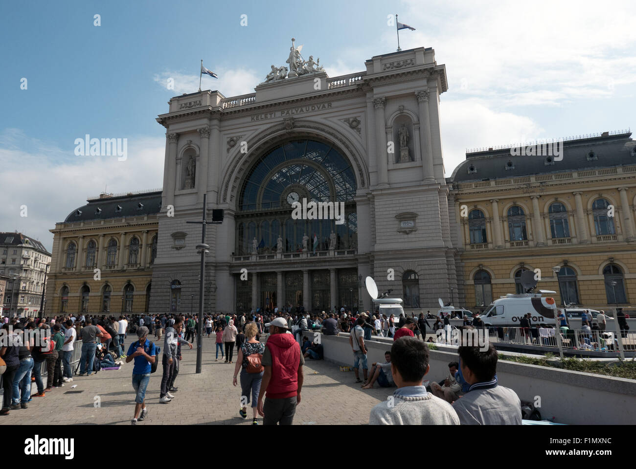 Budapest, Hongrie.Les réfugiés d'attente à la Gare de l'est à Budapest pour quitter le pays et aller vers l'Europe de l'Ouest. Banque D'Images