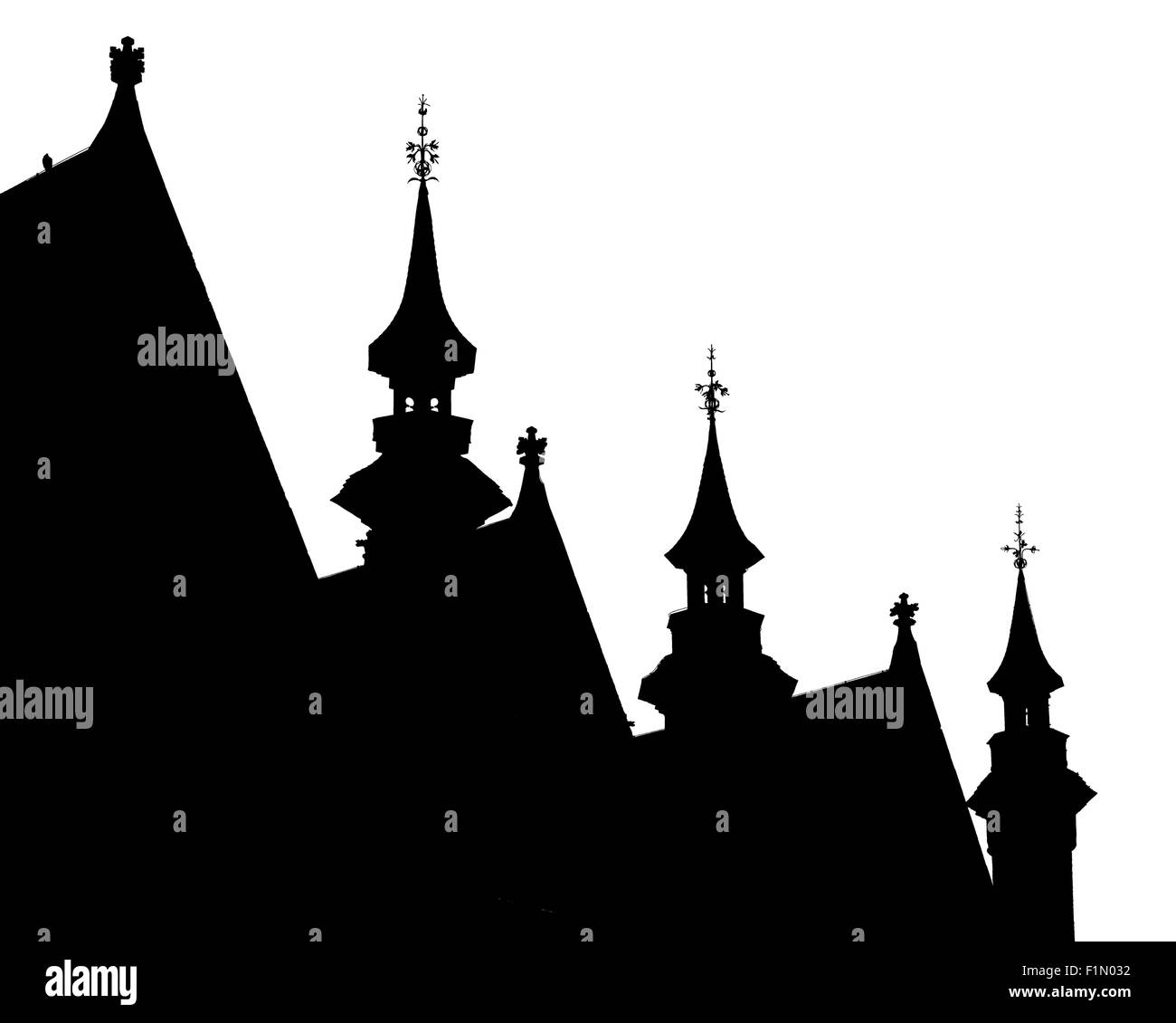 La vieille ville de Bruges skyline silhouette monochrome Banque D'Images