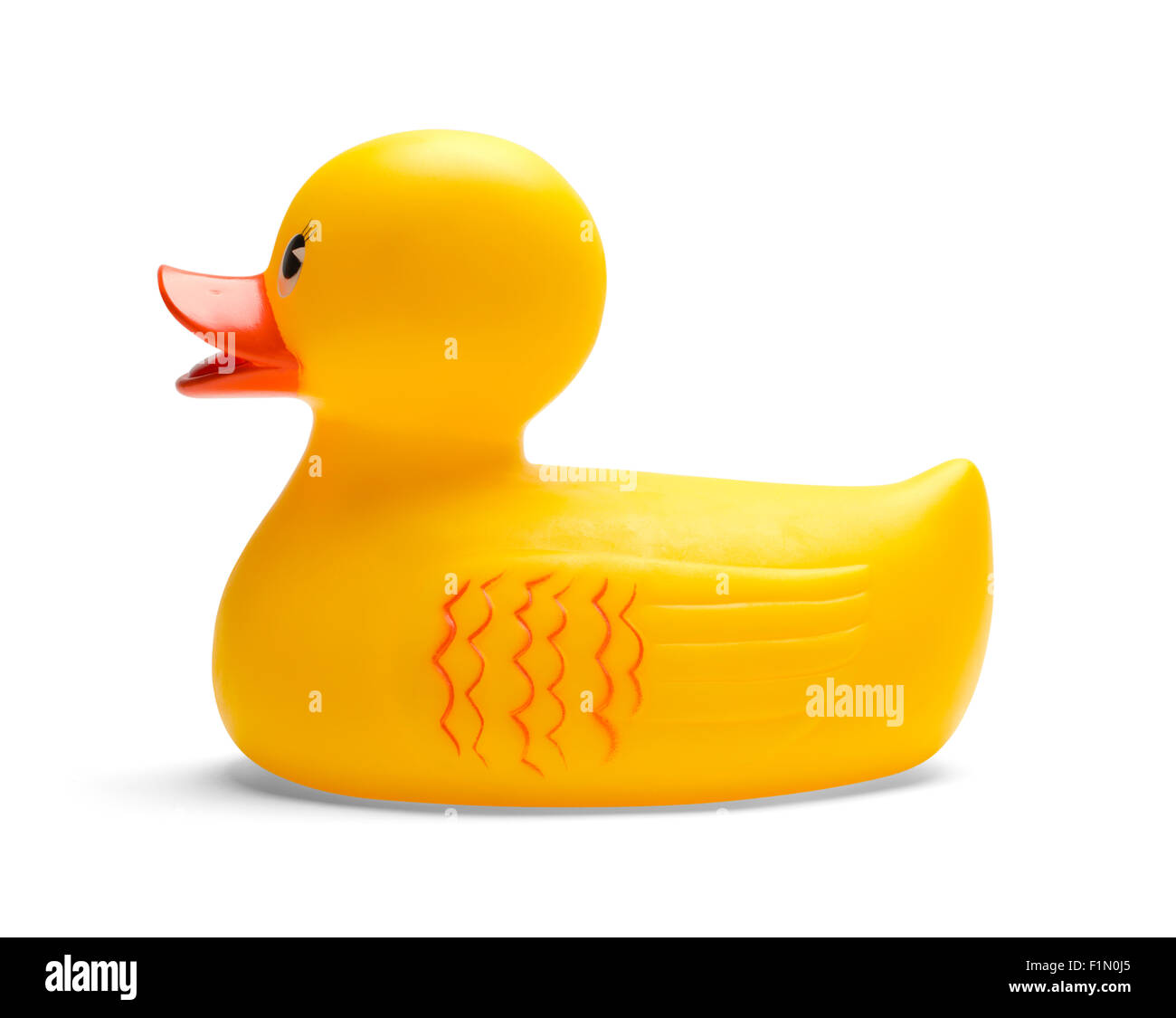Toy canard en caoutchouc isolé sur un fond blanc. Banque D'Images