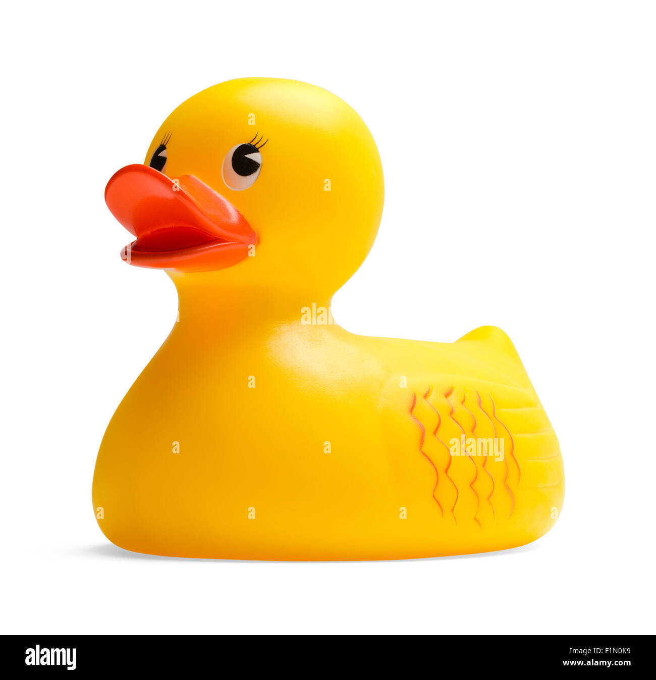 Toy canard en caoutchouc isolé sur un fond blanc. Banque D'Images