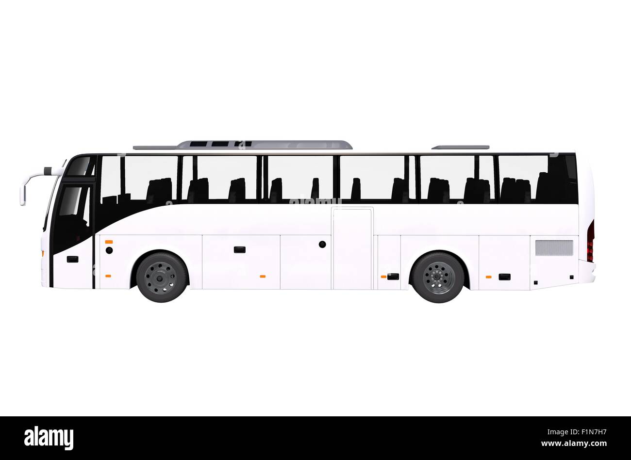 Vue côté Bus blanc isolé sur blanc. L'entraîneur moderne. Banque D'Images