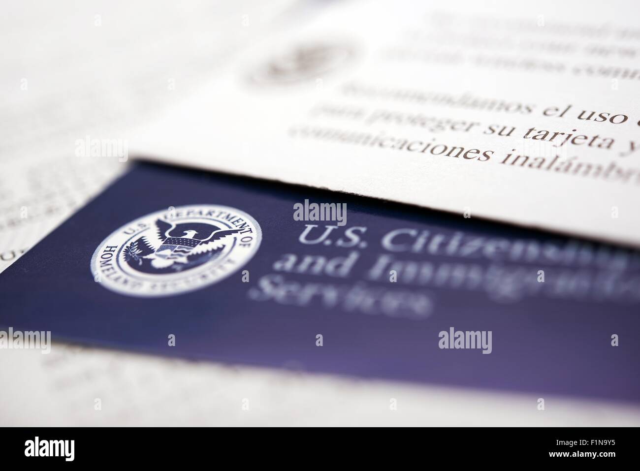 Les documents de l'immigration des États-Unis. Département de la sécurité intérieure. Lettre de bienvenue. Banque D'Images
