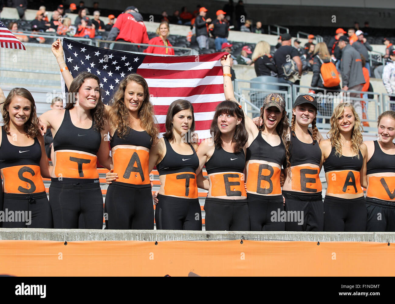 Reser Stadium, Corvallis, OR, USA. 16Th Jun 2015. Des fans de l'état de l'Oregon se peint pour le premier match à domicile entre le castor et l'État de Weber au stade Reser Wildcats, Corvallis, OR. Larry C. Lawson/CSM/Alamy Live News Banque D'Images