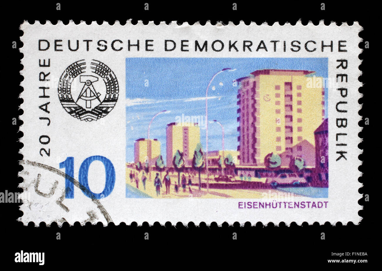 De timbres en vue de Eisenhuttenstadt RDA montre, vers 1969 Banque D'Images
