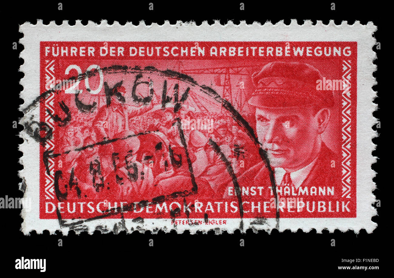 Timbres en RDA montre Ernst Telman (1886-1944), chef du parti communiste de l'Allemagne, vers 1955 Banque D'Images