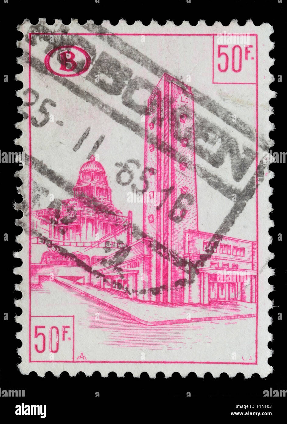 Timbres en Belgique montre Station de Bruxelles Sud, émission de timbres chemin de fer, vers 1954. Banque D'Images