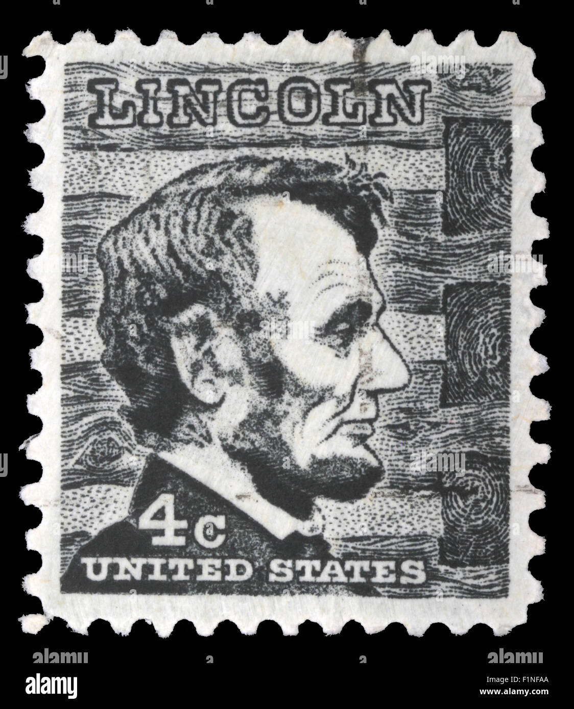 Image portrait de timbre représente l'Abraham Lincoln 16e président des États-Unis d'Amérique, vers 1965 Banque D'Images