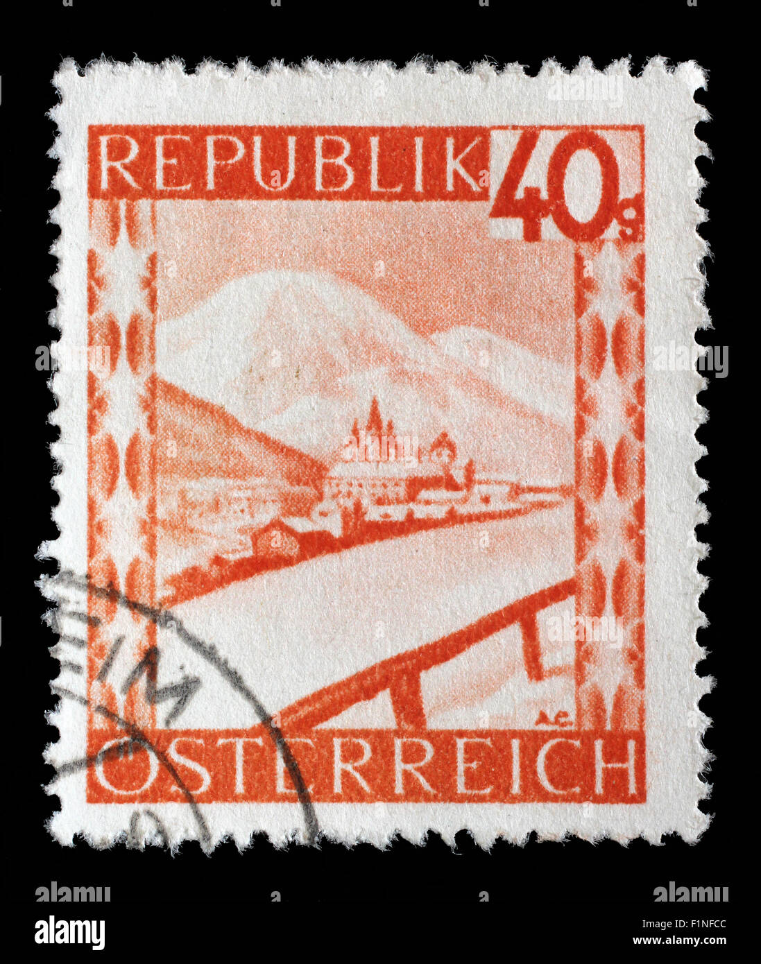 Timbres en Autriche montre Mariazell est une petite ville d'Autriche, série, vers 1947 Banque D'Images