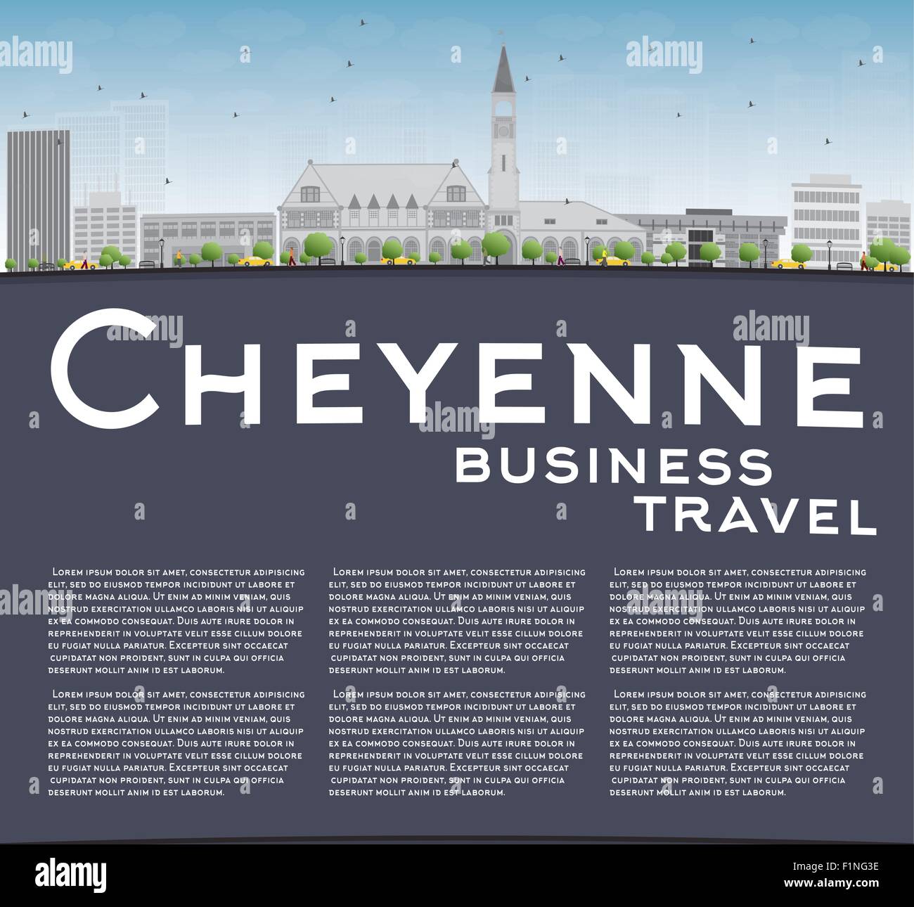 Cheyenne (Wyoming) avec des toits de bâtiments gris et bleu ciel. Concept de voyages d'affaires. Vector Illustration Illustration de Vecteur