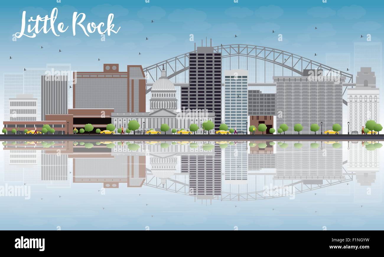 Little Rock Skyline avec bâtiment gris, ciel bleu et des réflexions. Vector Illustration Illustration de Vecteur