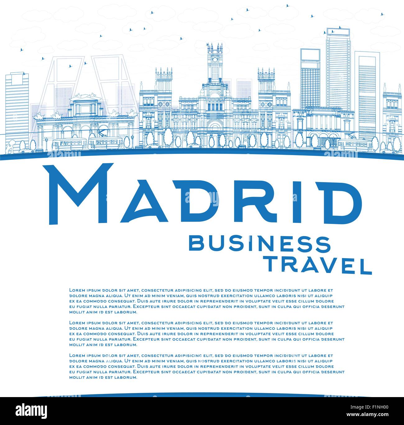 Contours Madrid Skyline avec bâtiments bleu et copier l'espace. Concept de voyages d'affaires. Vector illustration Illustration de Vecteur