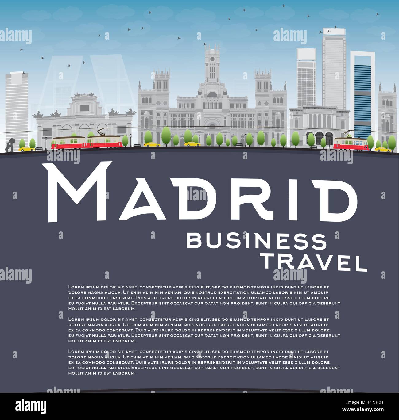 Les toits de Madrid avec les bâtiments gris, ciel bleu et copier l'espace. Concept de voyages d'affaires. Vector illustration Illustration de Vecteur