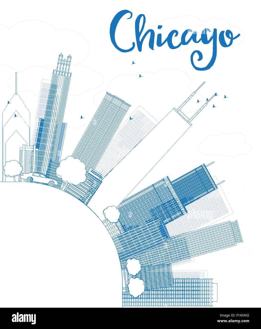 Aperçu sur les toits de la ville de Chicago avec des gratte-ciel bleu et copier l'espace. Vector illustration Illustration de Vecteur