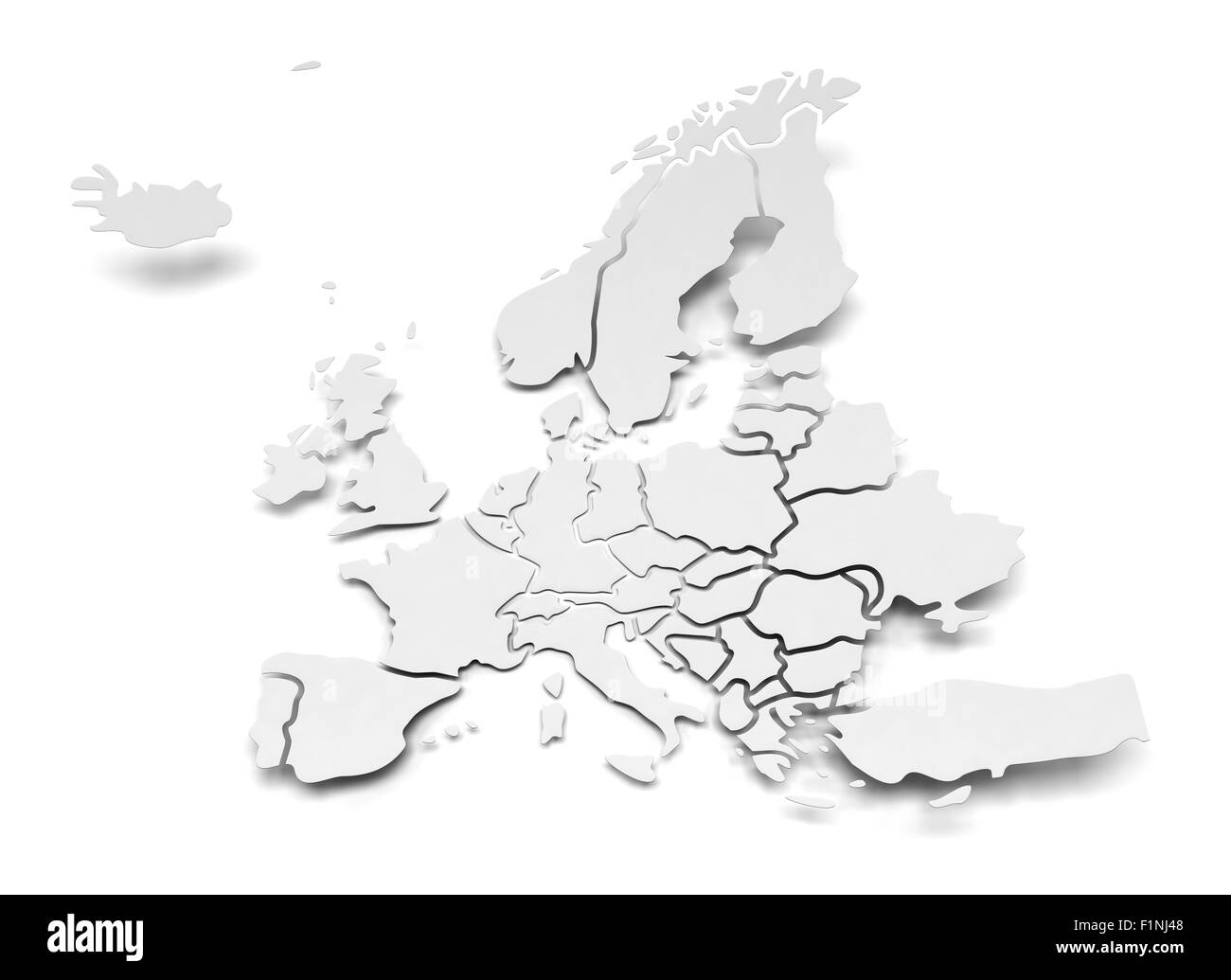 Détail carte en papier de l'Europe avec des frontières nationales Banque D'Images