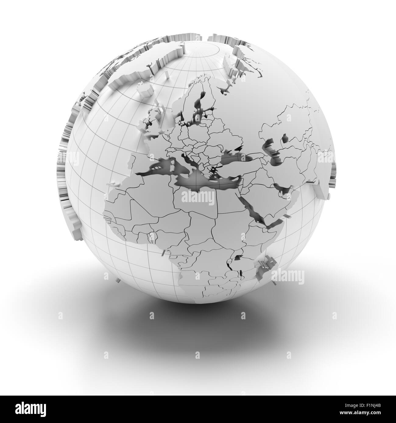 Globe avec continents extrudé, Europe, Moyen-Orient et Afrique Banque D'Images