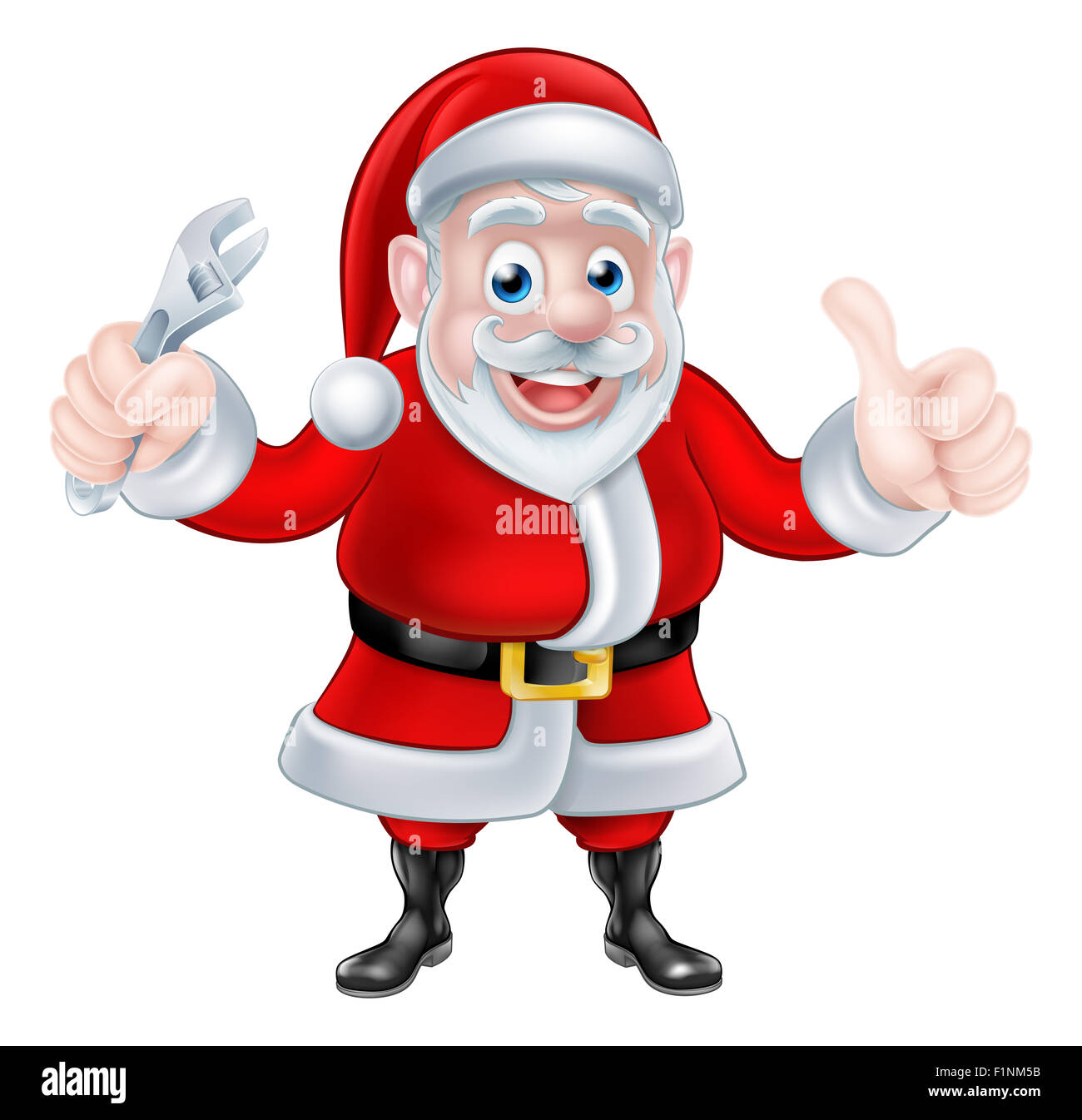 Dessin animé de Noël Le Père Noël en donnant un coup de pouce et la tenue de clés à cliquet Banque D'Images
