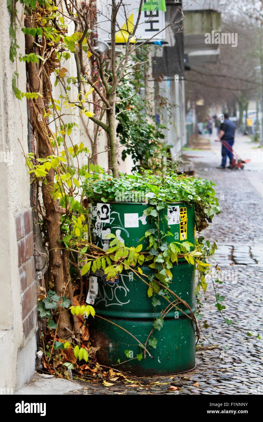 L'Europe ; Allemagne ; Berlin ; Rue ; 1 ; bâtiment ; maison ; quartier ; Plante ; Bidon ; Vine Banque D'Images