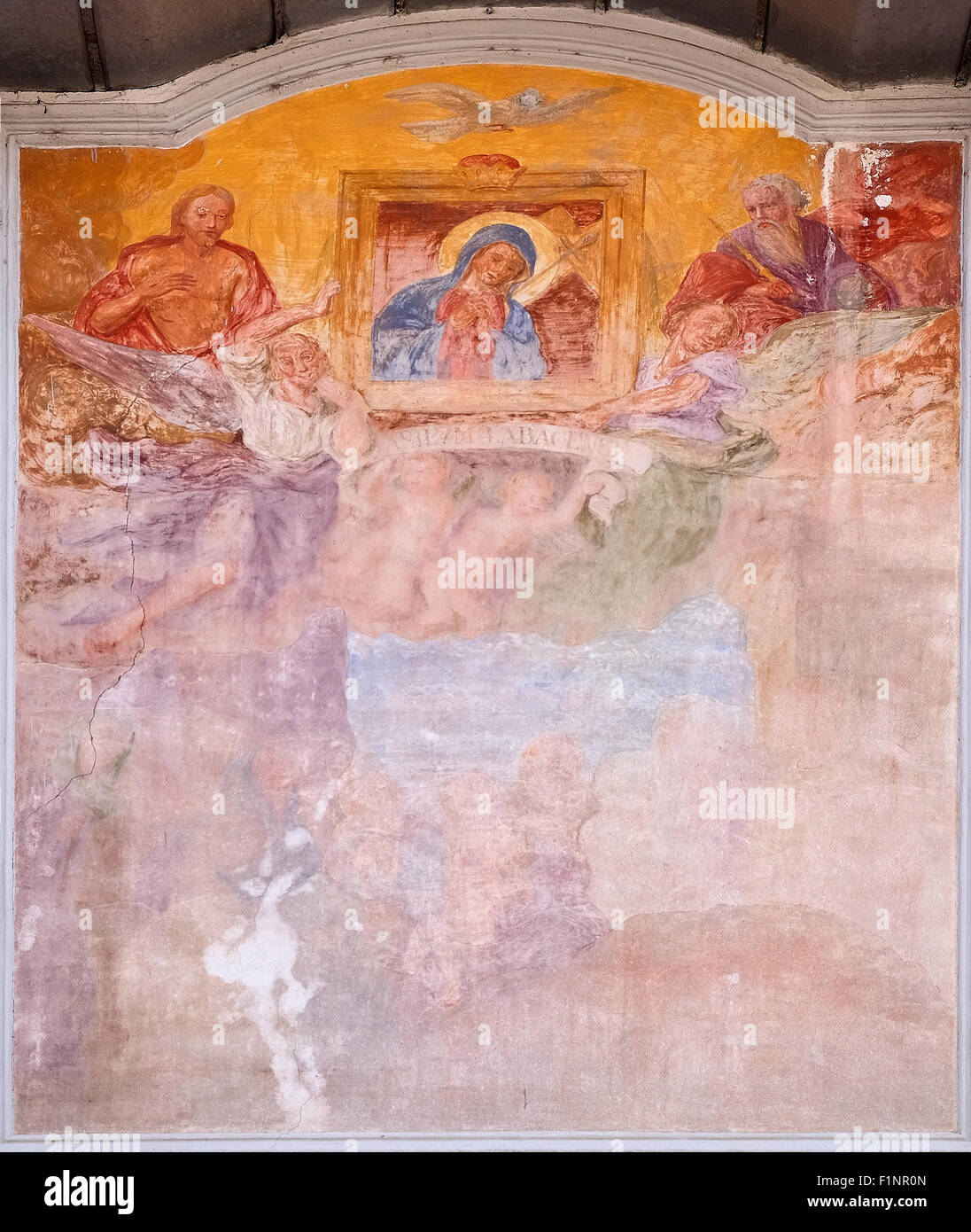 Vierge Marie fresque sur la façade de l'église de saint Florian à Ljubljana, Slovénie Banque D'Images