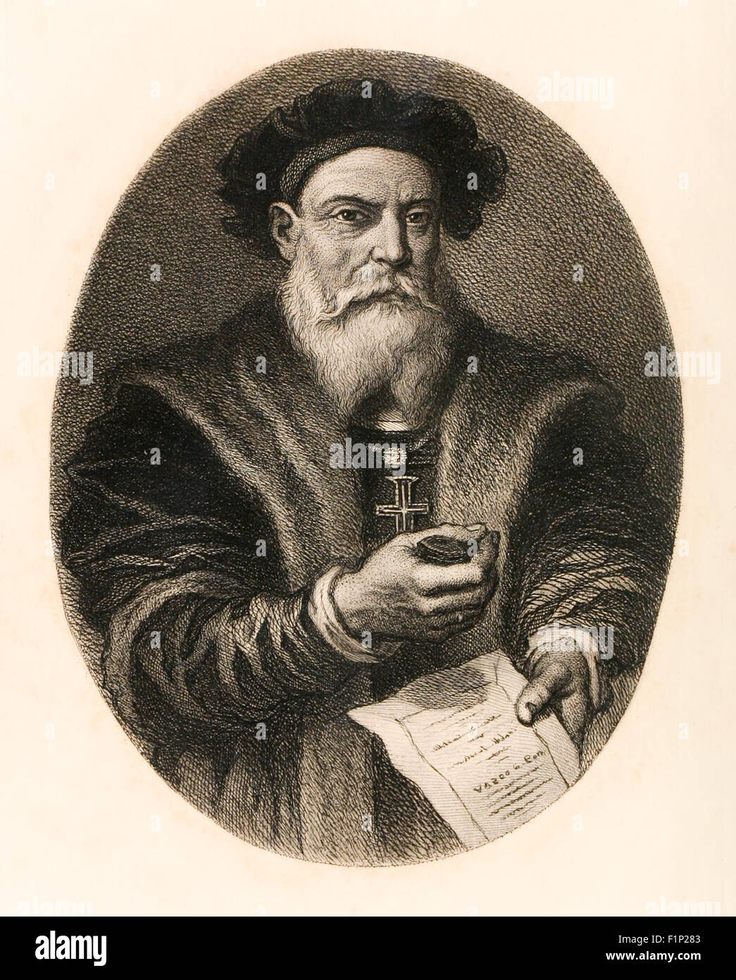 Vasco da Gama (1460-1524) explorateur portugais, le premier Européen à naviguer avec succès un itinéraire de l'Europe à l'Inde, de l'atterrissage le 20 mai 1498. Cette route a donné au Portugal un monopole lucratif sur le commerce et a marqué le début de l'impérialisme mondial. Voir la description pour plus d'informations. Banque D'Images