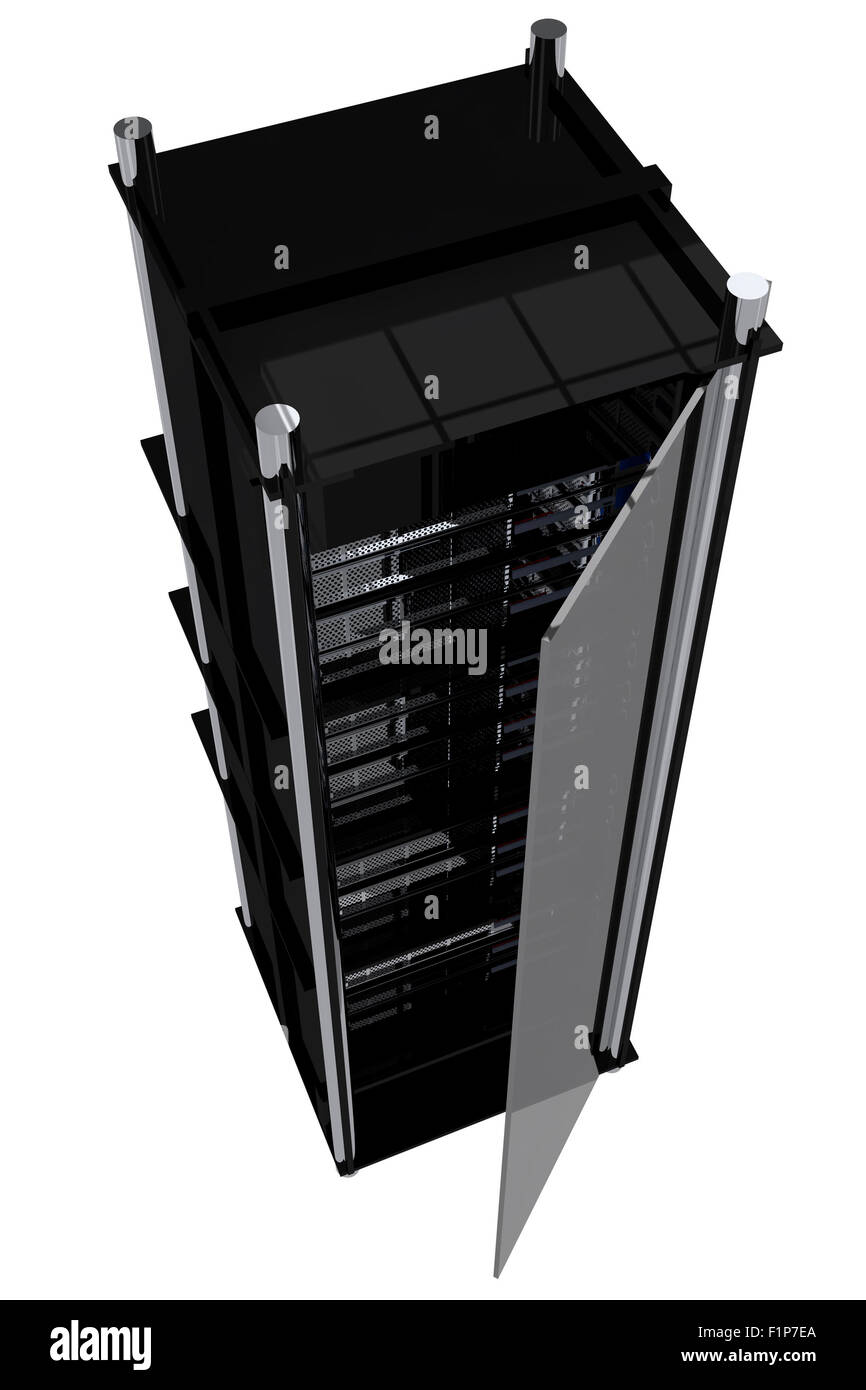 Les serveurs modernes - Rack rack Hébergement noir avec porte en verre. Beaucoup de serveurs à l'intérieur. Banque D'Images
