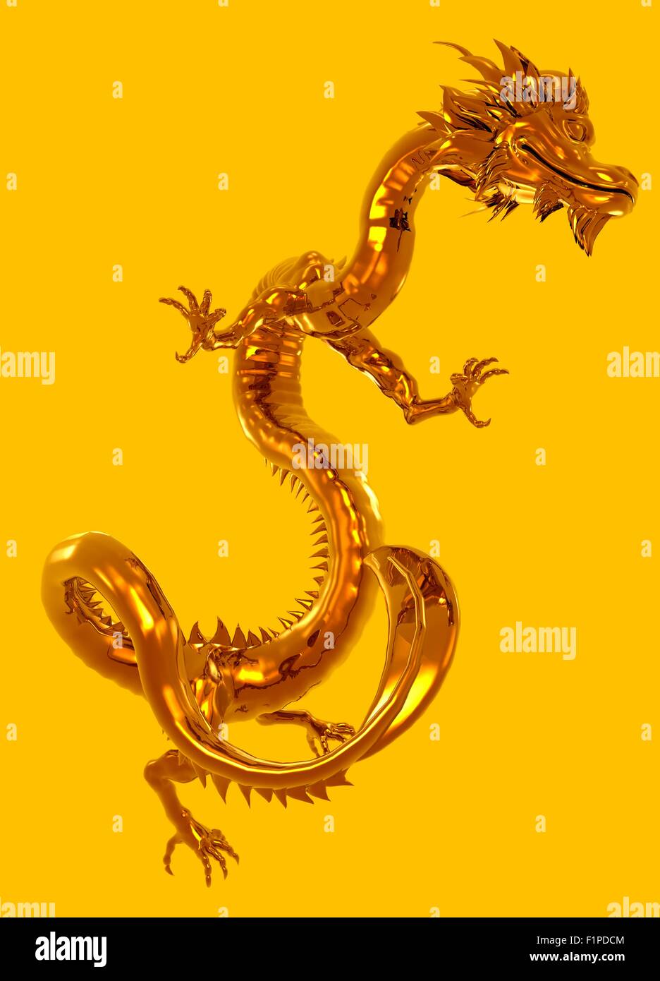 Dragon sur un fond jaune, illustration de l'ordinateur. Banque D'Images